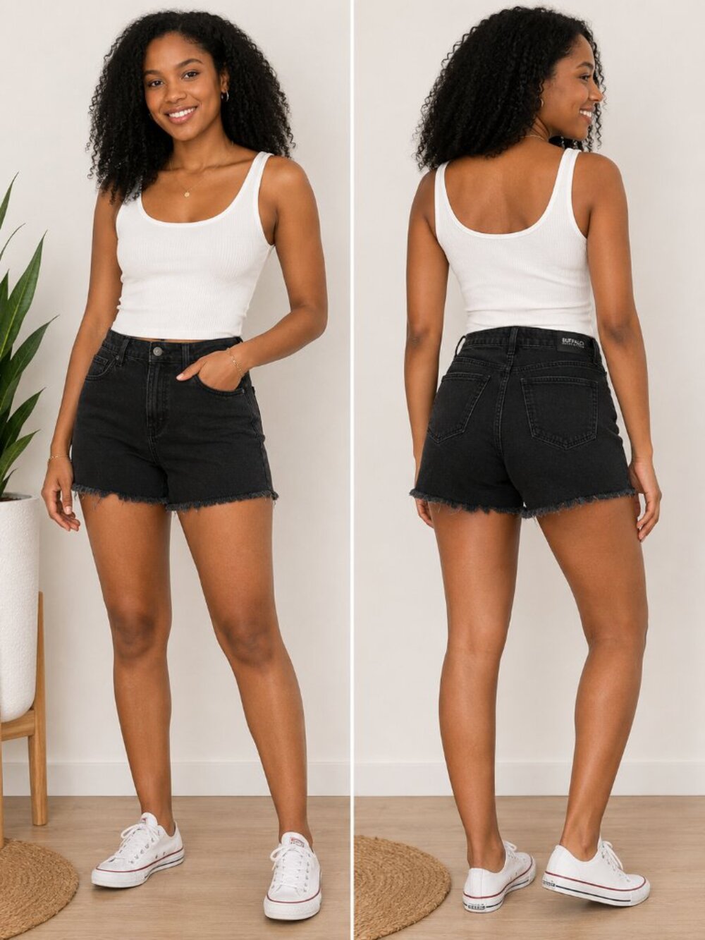 Buffalo David Bitton Lulu High Rise Mom Shorts Women's Size 27 Black Raw Hem